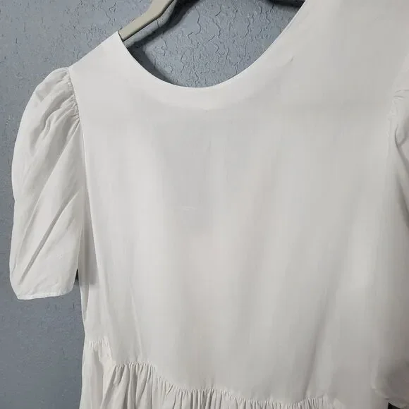 RHODE Dress Size Med White Nisha Puff-Sleeve Cotton Poplin Pockets Unlin… - Picture 10 of 16